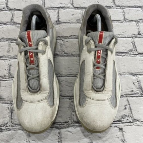 PRADA AMERICAS CUP SNEAKERS SHOES PS0906 WHITE LEATHER/ SILVER - SIZE 9 - Picture 3 of 12